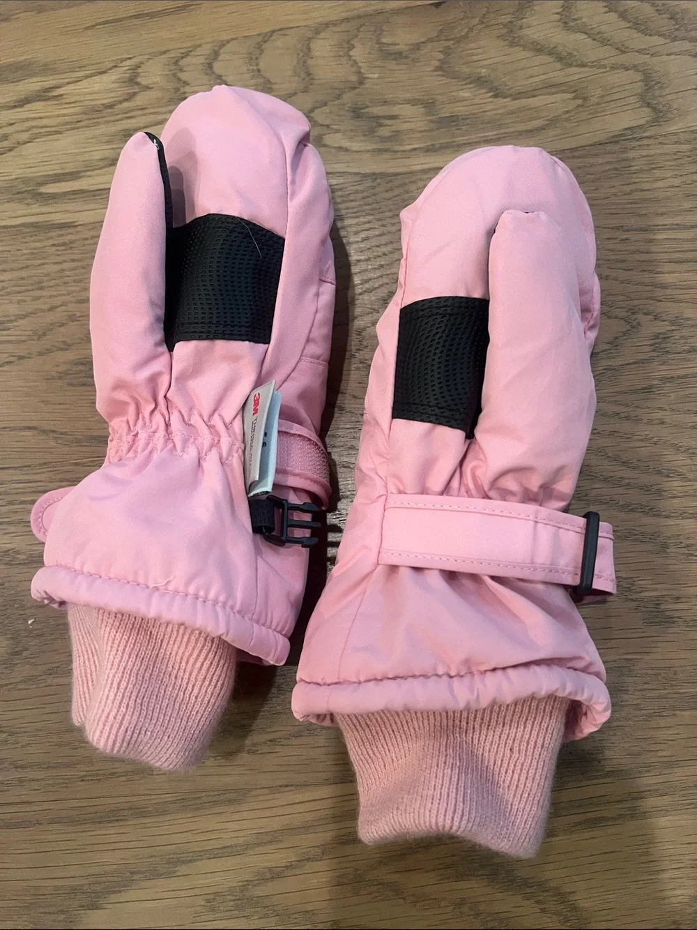 Kids Pink Winter Mittens with Wrist Strap
